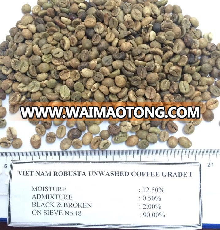 UNWASHED ROBUSTA GREEN COFFEE BEANS GRADE 1 SCREEN 18