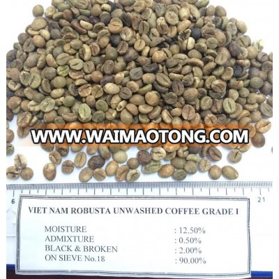 UNWASHED ROBUSTA GREEN COFFEE BEANS GRADE 1 SCREEN 18